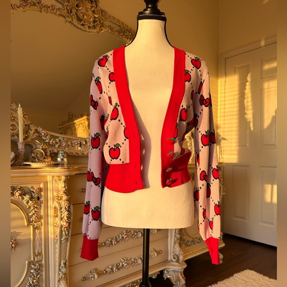 HELLO KITTY X SMAK PARLOUR PINK & RED APPLE CARDIGAN size small - Picture 5 of 13